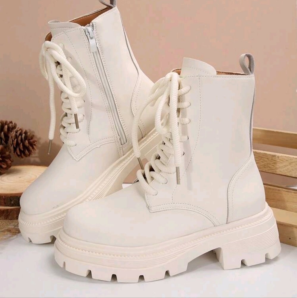 Thick-Sole Boots For Women, British Style Fashion Ankle Boots, Round Toe Side - Picture 5 of 7
